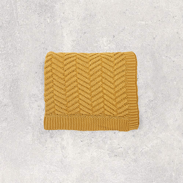 Washed Chevron Cotton Knit Throw Blanket