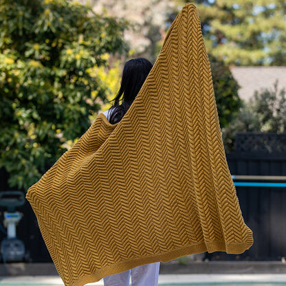 Washed Chevron Cotton Knit Throw Blanket