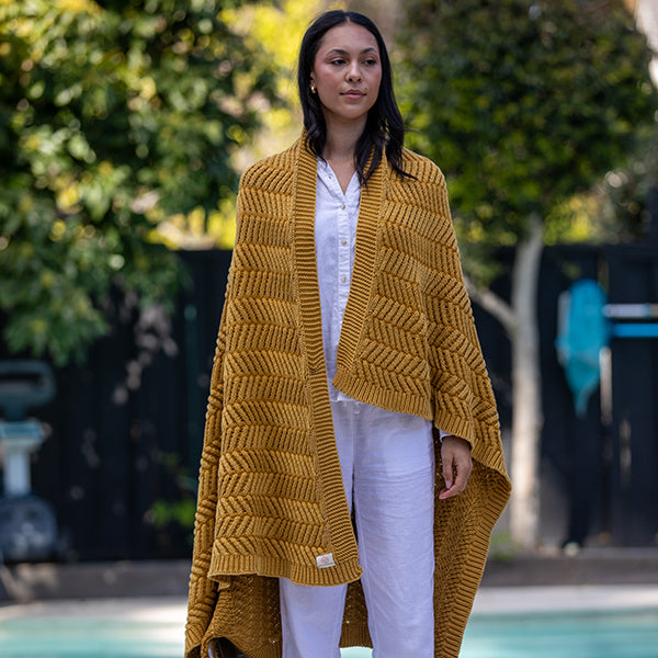 Washed Chevron Cotton Knit Throw Blanket