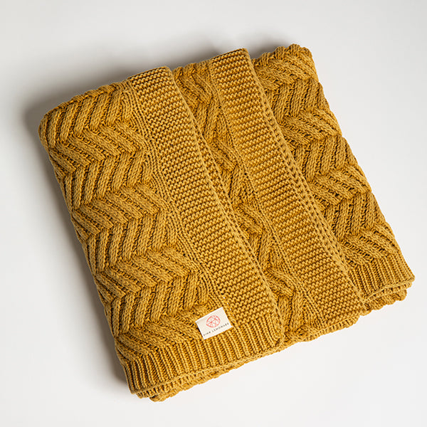 Washed Chevron Cotton Knit Throw Blanket