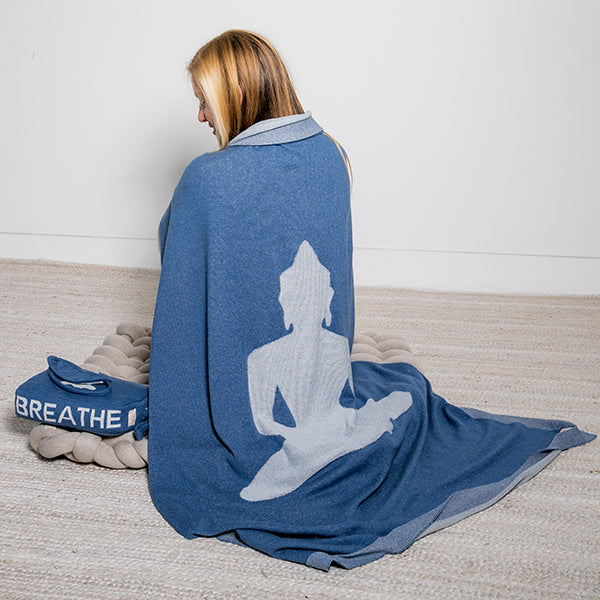 Meditate Breathe Buddha Organic Cotton Travel Blanket and Eye Mask Set