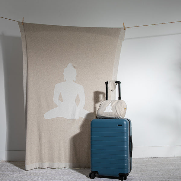 Meditate Breathe Buddha Organic Cotton Travel Blanket and Eye Mask Set