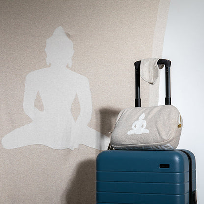 Meditate Breathe Buddha Organic Cotton Travel Blanket and Eye Mask Set
