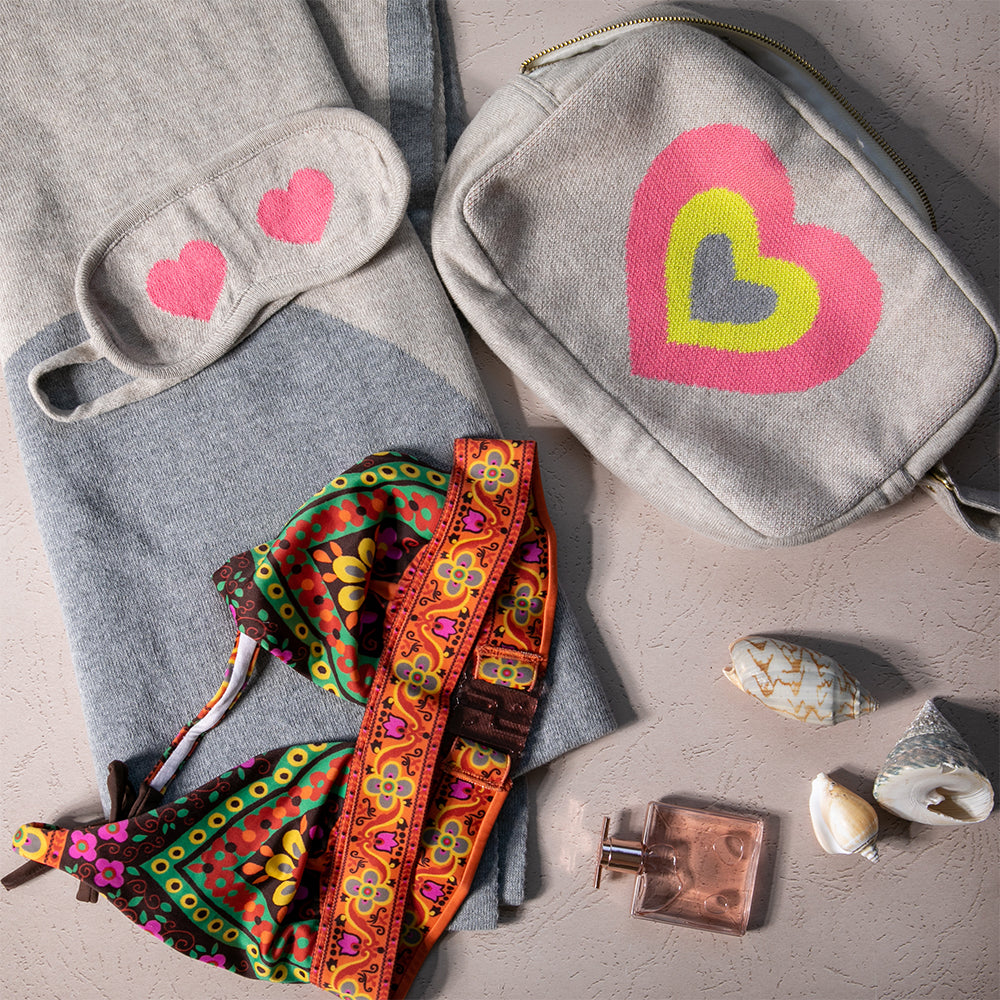 Crazy Hearts Capri Organic Cotton Travel Blanket and Eye Mask Set