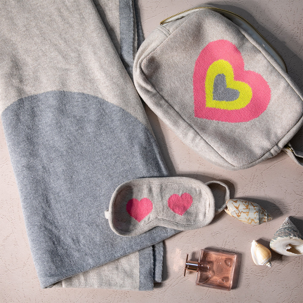 Crazy Hearts Capri Organic Cotton Travel Blanket and Eye Mask Set