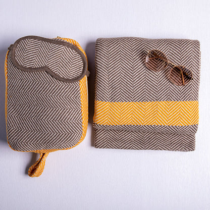 Chevron Stripes Organic Cotton Travel Blanket and Eye Mask Set