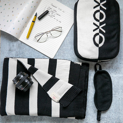 Dual XOXO Organic Cotton Travel Blanket and Eye Mask Set
