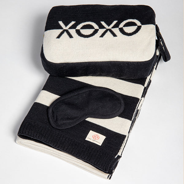Dual XOXO Organic Cotton Travel Blanket and Eye Mask Set