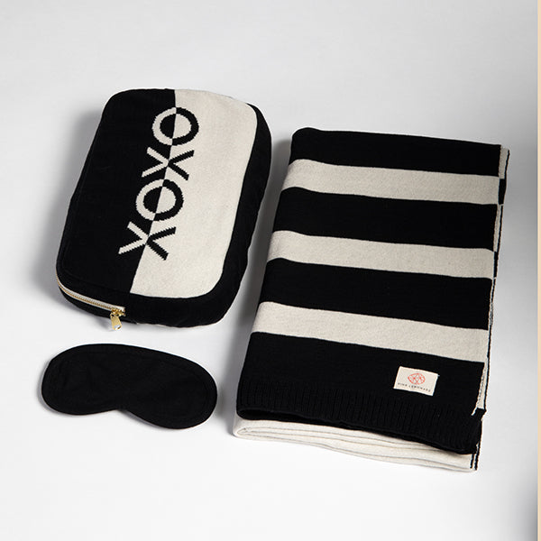 Dual XOXO Organic Cotton Travel Blanket and Eye Mask Set