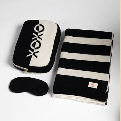 Dual XOXO Organic Cotton Travel Blanket and Eye Mask Set