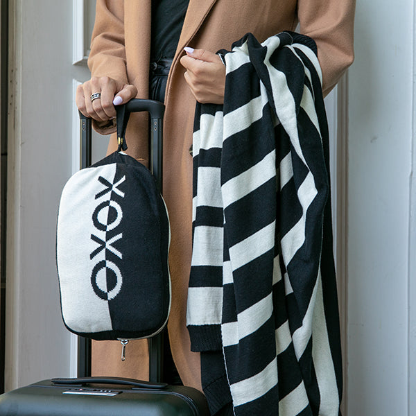 Dual XOXO Organic Cotton Travel Blanket and Eye Mask Set