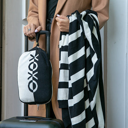 Dual XOXO Organic Cotton Travel Blanket and Eye Mask Set