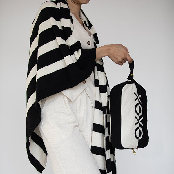 Dual XOXO Organic Cotton Travel Blanket and Eye Mask Set