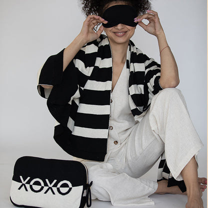 Dual XOXO Organic Cotton Travel Blanket and Eye Mask Set