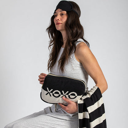 Dual XOXO Organic Cotton Travel Blanket and Eye Mask Set