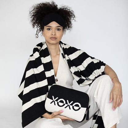 Dual XOXO Organic Cotton Travel Blanket and Eye Mask Set