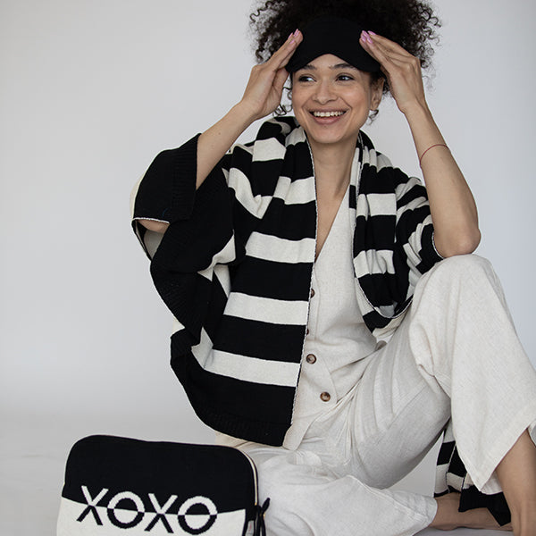 Dual XOXO Organic Cotton Travel Blanket and Eye Mask Set