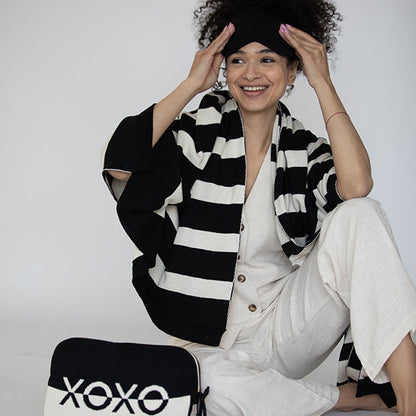 Dual XOXO Organic Cotton Travel Blanket and Eye Mask Set