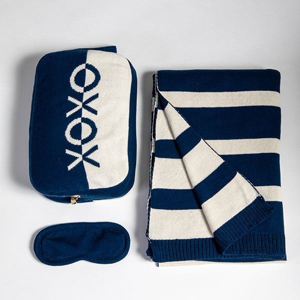 Dual XOXO Organic Cotton Travel Blanket and Eye Mask Set