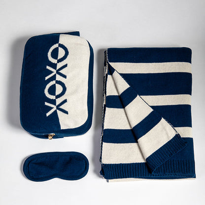 Dual XOXO Organic Cotton Travel Blanket and Eye Mask Set