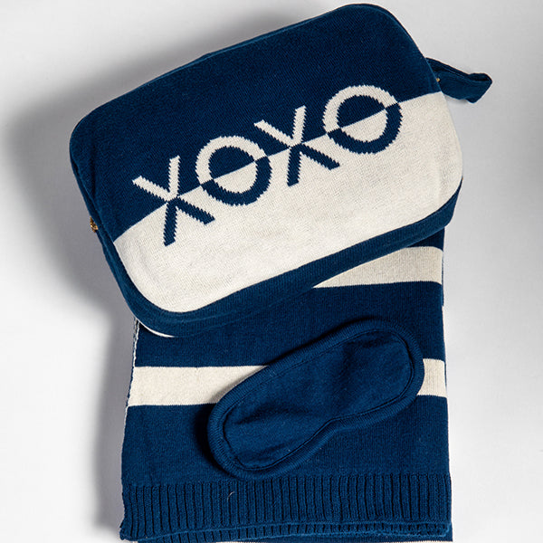 Dual XOXO Organic Cotton Travel Blanket and Eye Mask Set