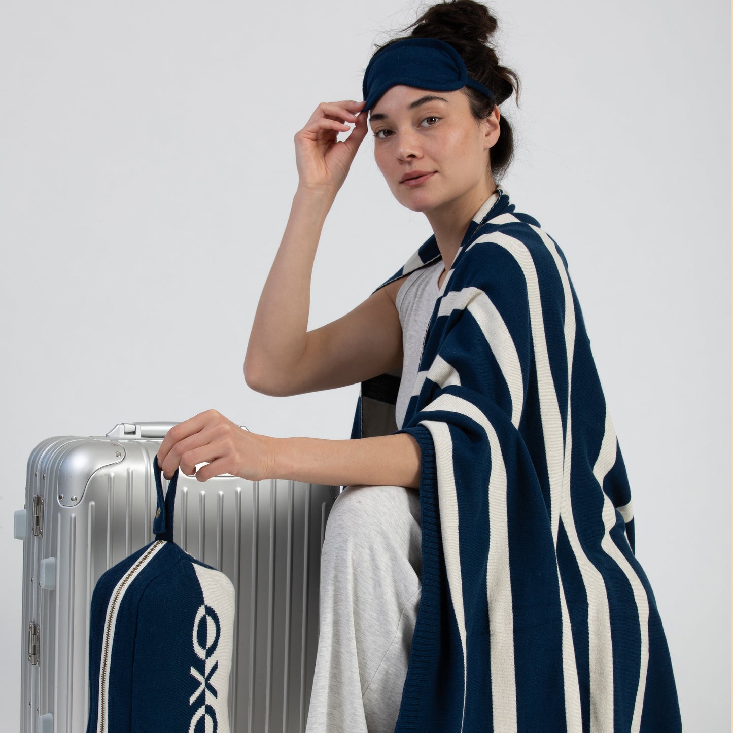 Dual XOXO Organic Cotton Travel Blanket and Eye Mask Set