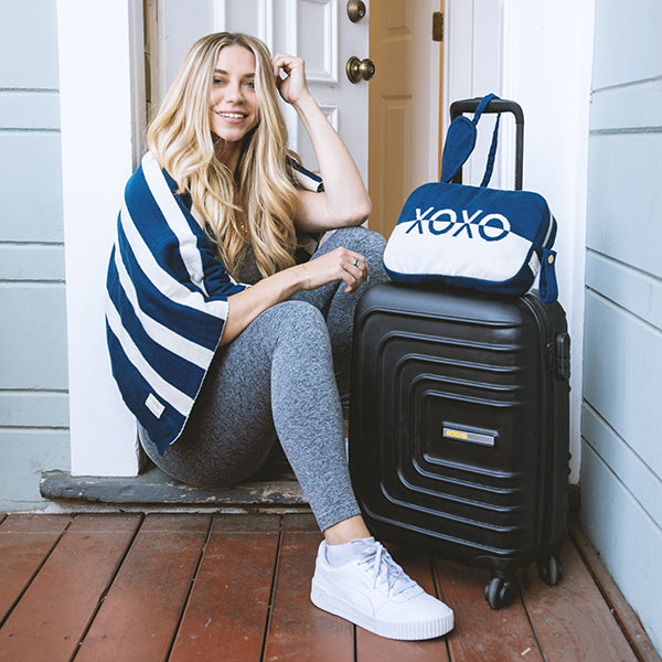 Dual XOXO Organic Cotton Travel Blanket and Eye Mask Set
