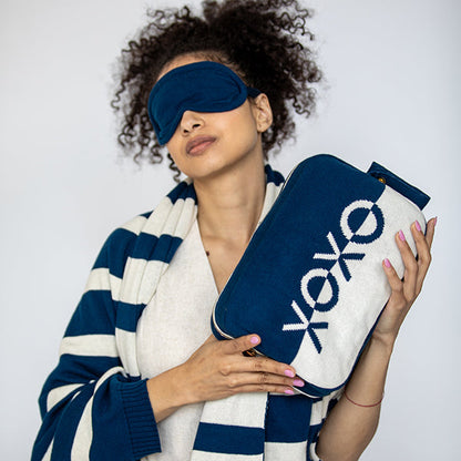 Dual XOXO Organic Cotton Travel Blanket and Eye Mask Set