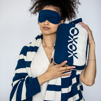 Dual XOXO Organic Cotton Travel Blanket and Eye Mask Set