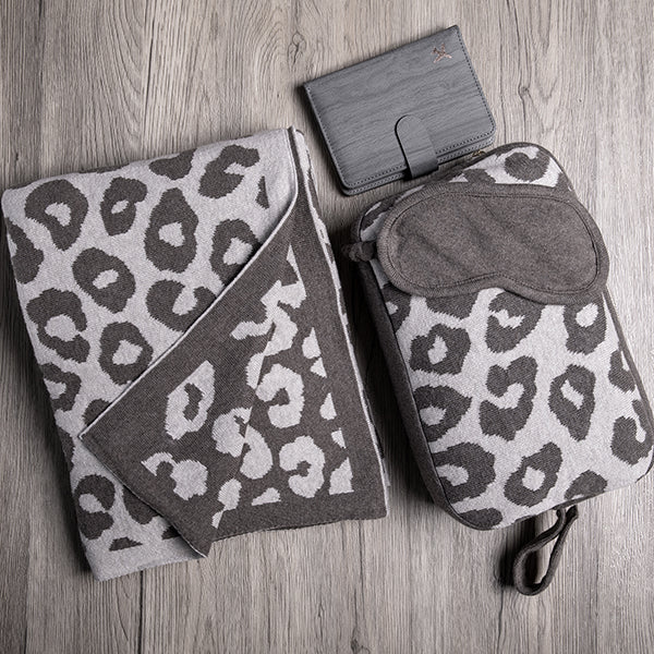 Leopard Organic Cotton Travel Blanket and Eye Mask Set