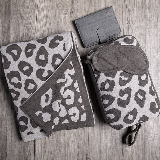 Leopard Organic Cotton Travel Blanket and Eye Mask Set