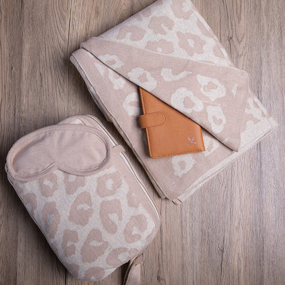 Leopard Organic Cotton Travel Blanket and Eye Mask Set