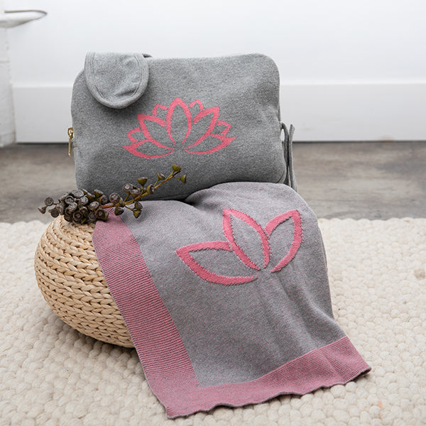 Lotus Relax Organic Cotton Travel Blanket and Eye Mask Set