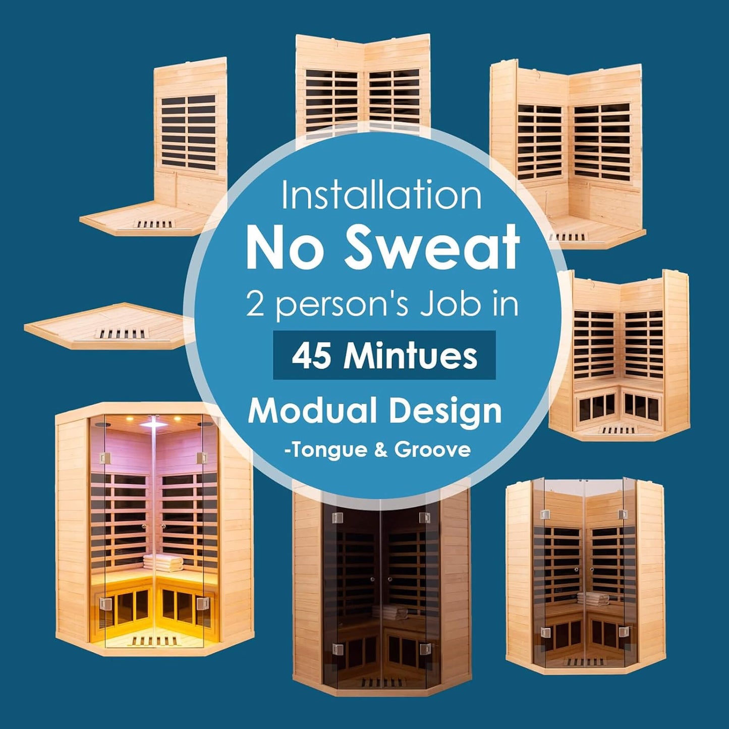 Thermora Premium 2-Person Corner Space Infrared Wooden Sauna Room With Bluetooth Speakers, 1600W