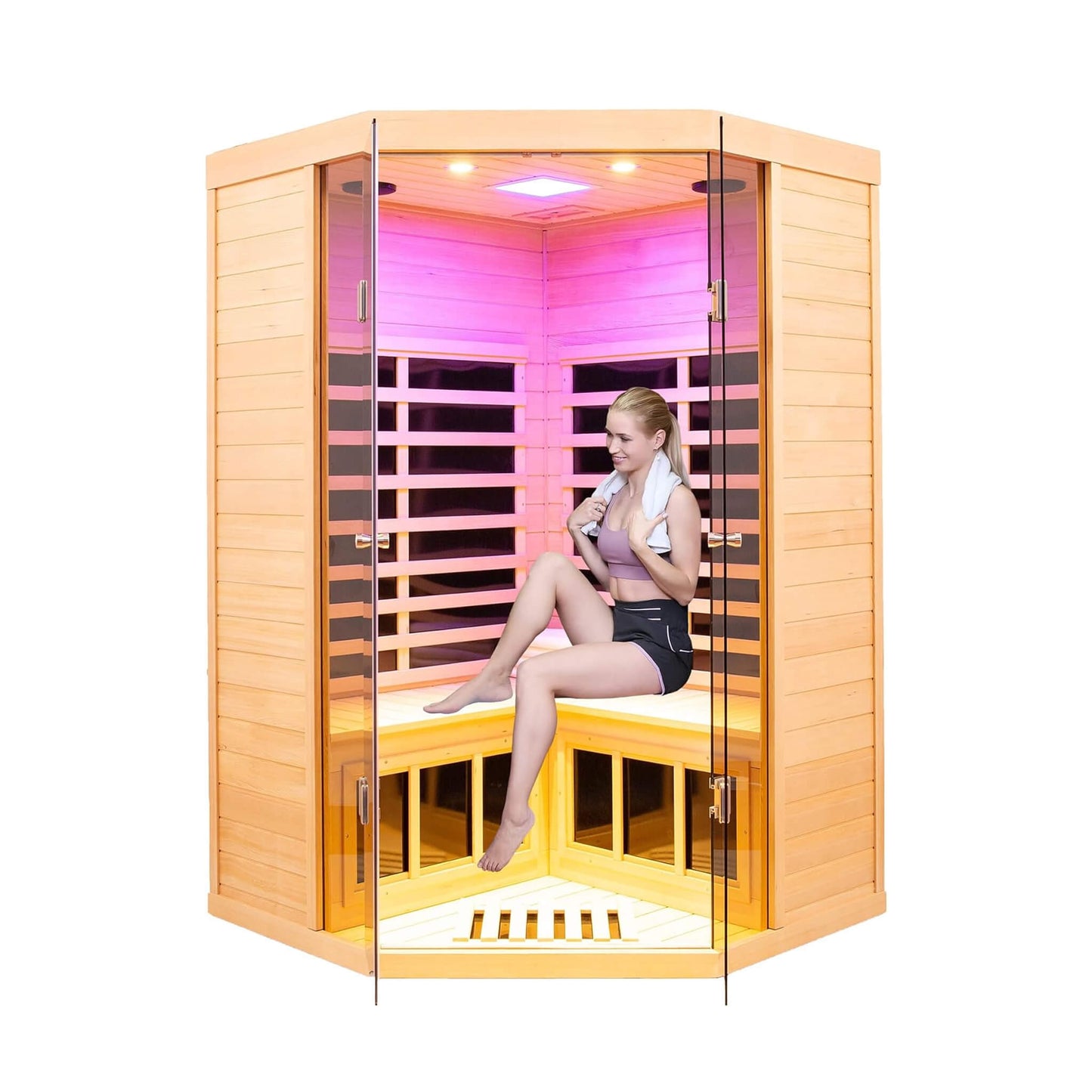 Thermora Premium 2-Person Corner Space Infrared Wooden Sauna Room With Bluetooth Speakers, 1600W