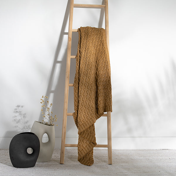Washed Curvy Cotton Knit Throw Blanket