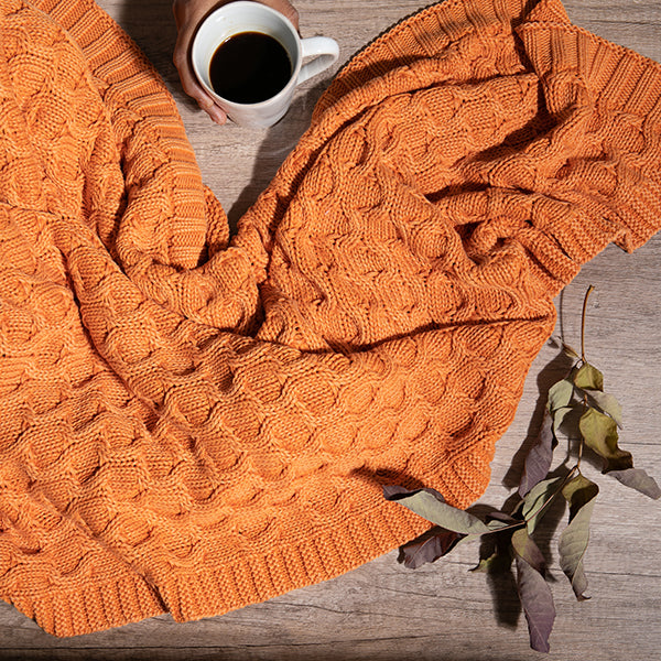 Washed Curvy Cotton Knit Throw Blanket