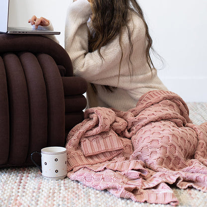 Washed Curvy Cotton Knit Throw Blanket