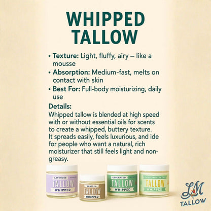 Unscented Whipped Tallow – All-Natural Moisturizer | Pure Beef Tallow Cream for Face & Body |Lady May Handmade, Preservative-Free Skincare
